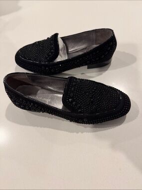 Donald J. Pliner Black Jeweled Suede Loafers
